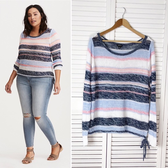 torrid Sweaters - Torrid striped open stitch cinched bottom sweater